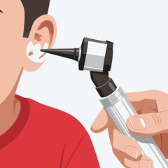 A medical professional examines a patient's ear with an otoscope, ensuring proper healthcare and diagnosing potential ear conditions for treatment.