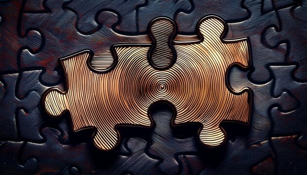 intricate puzzle piece with mesmerizing swirl patterns against textured dark backdrop