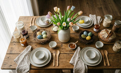 Easter Table Setting with Tulips