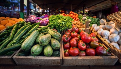 fresh vegetables arranged attractively in a vibrant display at a local market