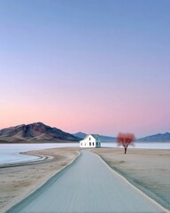 White House on Desert Road at Sunset