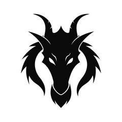 Fototapeta premium Dragon Head Minimal Curved Horn Design with Fierce Mythic Creature Style Line Art Vector illustration