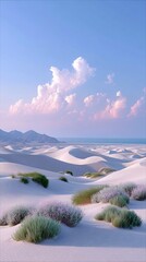 White Sand Dunes Under Blue Sky with Clouds