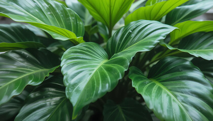Close up view of a lush green plant with large leaves in a natural light setting, 8k image