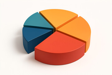 Colorful Pie Chart: A vibrant pie chart, divided into distinct segments of varying colors, sits alone symbolizing data distribution, proportions and percentages. 