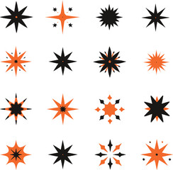 Obraz premium Collection of varied abstract star shapes in orange and black