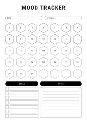 Minimalist Monthly Mood Tracker Planner | Hexagon Habit Tracker | Printable Journal Template