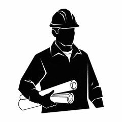 Silhouette of an engineer or architect holding blueprints.