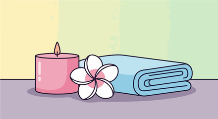 Spa Relaxation Candle, Towel and Frangipani for Wellness