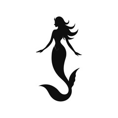 Mermaid Graceful Legendary Sea Figure with Curved Silhouette and Fins Line Art Vector illustration