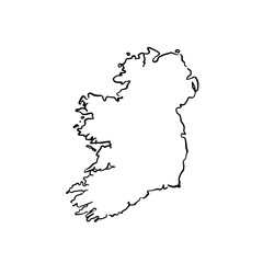 Outline of Ireland, a country in the United Kingdom. Drawn by hand in sketch style.