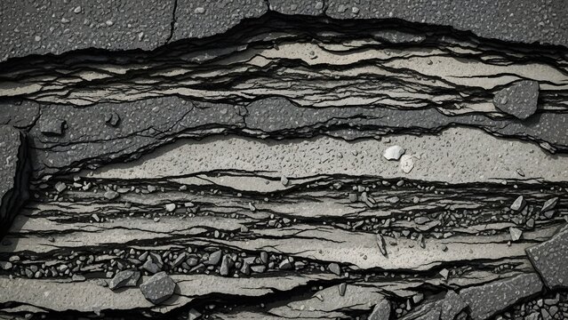 Cracked Asphalt Road Layers Texture perfect for construction industry, infrastructure blogs, urban decay articles, repair services promotion, abstract - Powered by Adobe