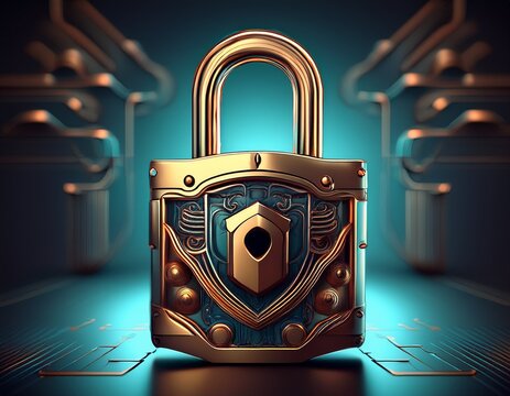 stylized depiction of a metallic padlock representing digital security and privacy