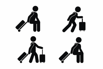 set of Airport traveler icon silhouette vector illustration isolated on white background