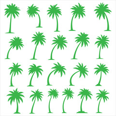 Obraz premium Various green palm tree silhouettes tropical summer icons set.