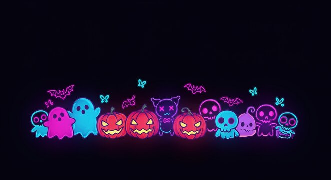 Halloween Neon Art Spooky Pumpkins, Ghosts, and Bats Celebration