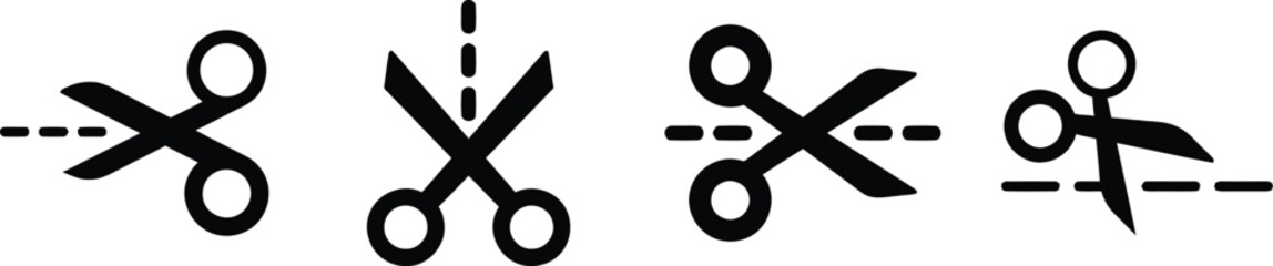 scissors, cut, cutting, dashed line, line, icon, symbol, graphic, design, element, illustration, paper, separation, action, tool, office, stationery, craft, snipping, sharp, blade, open, closed
