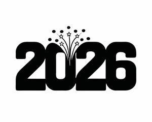 2026 typography with fireworks silhouette vector illustration isolated on white background