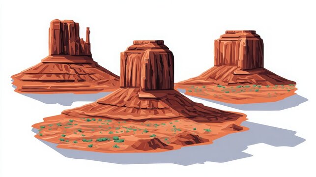 Abstract illustration of Monument Valley landscape on a white background