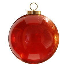 A red Christmas ornament isolated on a transparent background, featuring smooth glossy surface, soft reflections, and clean lighting. Perfect for holiday designs, banners, product mockups, and festive