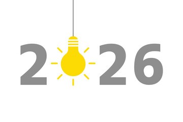 2026 design with hanging solid light bulb on white background