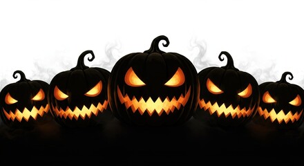 Halloween Pumpkin Faces Spooky Jack-o'-Lanterns in a Row