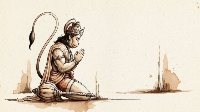 Intricate traditional Indian-inspired depiction of a wise monkey deity engaged - Powered by Adobe