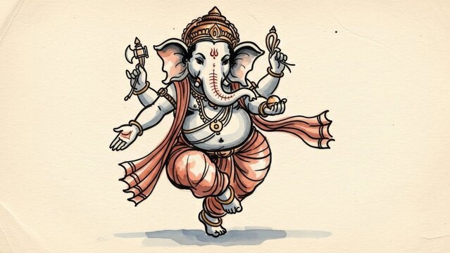 Depiction of the Hindu god Ganesha in a traditional hand-drawn style - Powered by Adobe