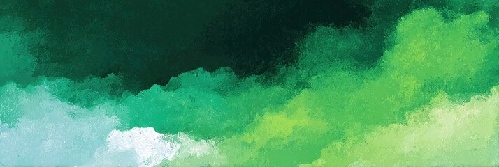 Abstract green watercolor painting resembling clouds. Shades of green flow