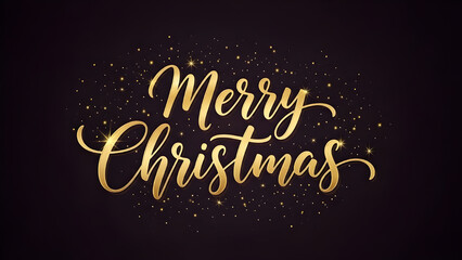 Golden Merry Holiday Calligraphy Text Sparkling Dust Black Background