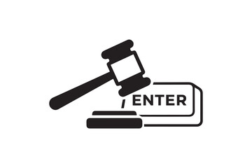 Gavel Hitting Enter Key Silhouette Online Auction Concept Art with Hammer