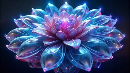 Obraz premium Macro Shot of Translucent Crystal Flower with Neon Glowing Veins, Magic Nature Background, 3D Art 8k landscape wallpaper
