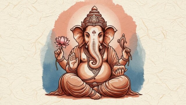 Serene artistic depiction of Lord Ganesha with symbolic elements and vibrant