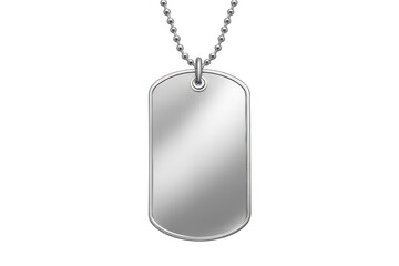 Military dog tag identity blank pendant on ball chain, silver metal recognition army id, transparent background