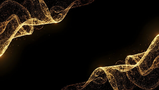 Golden particle wave abstract background with dark center for text and graphic design elements