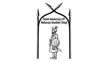 Maharaja Gambhir Singh Death Anniversary Illustration with Warrior Figure.