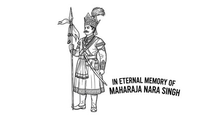 Hand drawn sketch illustration of Maharaja Nara Singh a historical king.