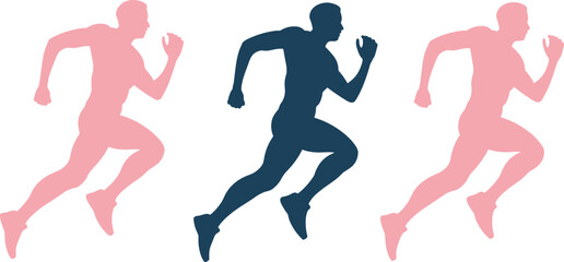 Running athlete silhouette illustration set, dynamic sport runner figures for fitness training, marathon concept, sprint motion, isolated vector design collection
