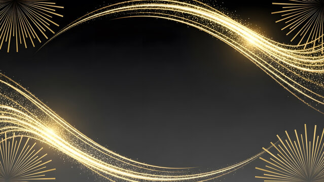 Elegant golden light trails frame with fireworks on a dark background for celebrations