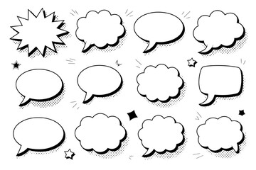 Obraz premium Comic speech bubbles collection with halftone effect for creative projects