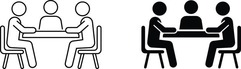 Three people sitting at a table in a meeting or discussion, representing teamwork, consultation, negotiation, and collaborative problem-solving in business or mediation.