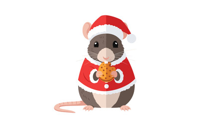 Obraz premium Adorable little rat dressed in Santa suit happily enjoying a chocolate chip cookie for the holidays