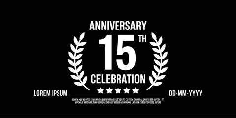 Fifteenth anniversary celebration with laurel wreath design on black background