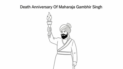 Illustration of Maharaja Gambhir Singh Holding a Torch.