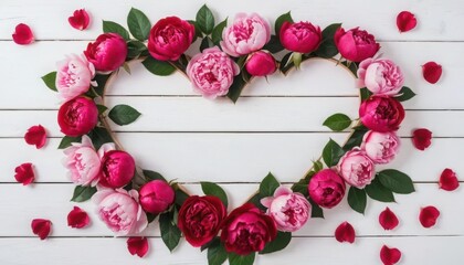 Red Roses and Pink Peonies Arranged in Heart Shape