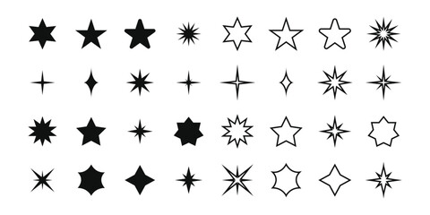 Collection of hand drawn star shapes in vector format for design