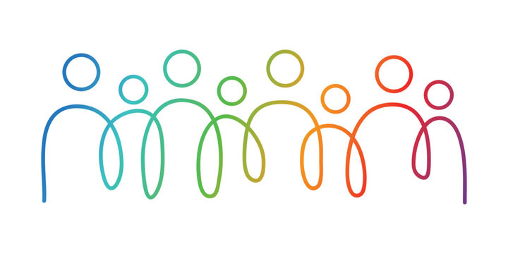 Abstract line art depicting a diverse group of people standing together