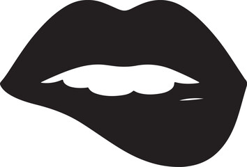 Woman beautiful lips, bite bottom lip in black and white in silhouette style