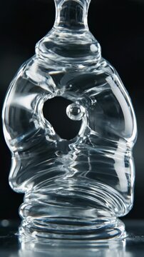 Ultra slow motion macro shot of a thick, transparent liquid forming a beautiful, smooth concave curve chemistry, wave, seamless