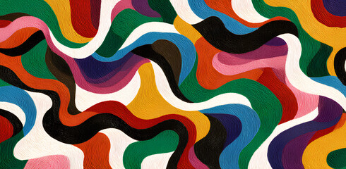 Abstract Wavy Pattern with Bold Intersecting Colorful Curves and Textured Brushstrokes